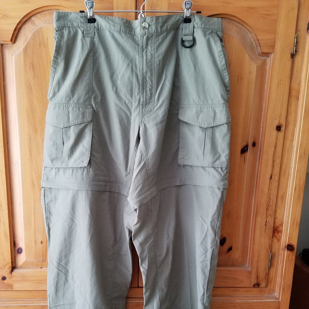 Columbia PFG Mens Convertible Pants Large Hiking Zip Off Shorts Fishing Khaki